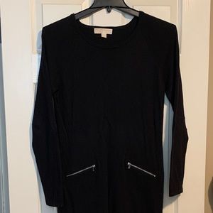 MICHAEL Michael Kors knit midi, long sleeve dress, faux front zippered pockets